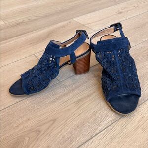 Franco Sarto Navy Blue Suede Cutout Sandals Size 8 1/2